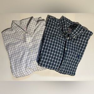 x2 Brooks Brothers White Blue Green Check button down 346 polo shirt XL cotton